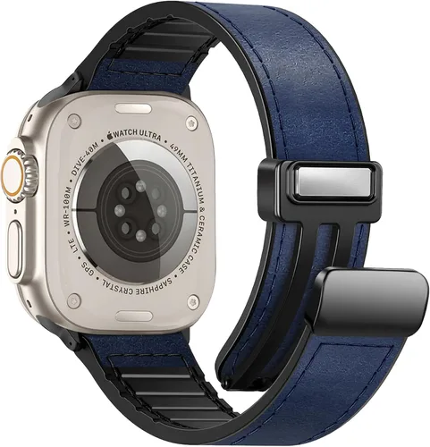 Miniatura 13 de Correas de cuero magnéticas compatibles con Apple Watch 42mm (Serie 10/11) 41mm 40mm 38mm para hombres y mujeres, cuero genuino con hebilla