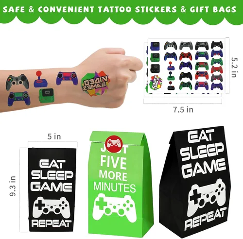 Miniatura 5 de Bluegogo 146 piezas de recuerdos de fiesta de videojuegos: pases VIP, llaveros, calcomanías de tatuaje, colgantes de zapatos, gorras con botones