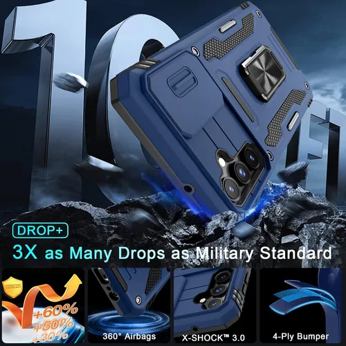 Miniatura 2 de DEERLAMN Funda para Samsung Galaxy A14 5G con Cubierta Deslizante para Cámara + Protector de Pantalla (2 Paquetes), Soporte de Anillo Giratorio