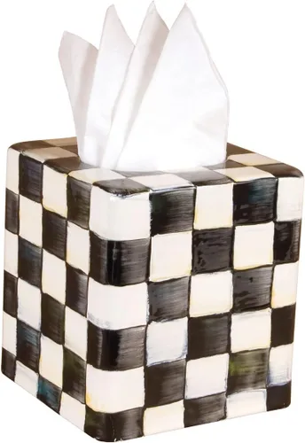 MACKENZIE-CHILDS Funda para caja de pañuelos, portapañuelos para decoración del hogar, Courtly Check en blanco y negro, cuadrado