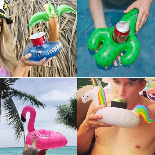 Miniatura 6 de Soporte inflable para bebidas, paquete de 25 flotadores inflables para bebidas de piscina + 1 bomba de mano, flotadores de bebidas para fiesta
