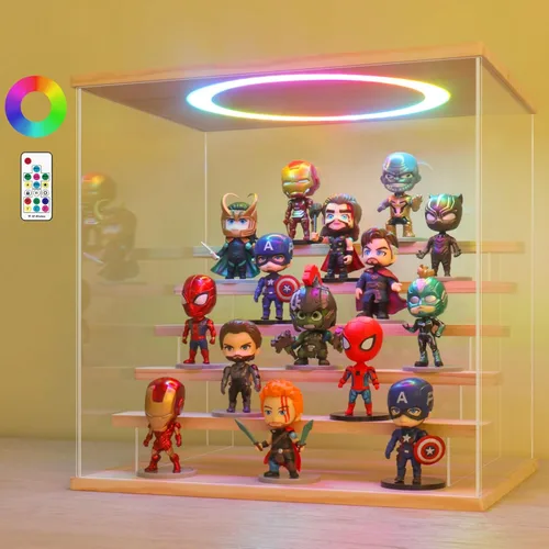 Miniatura 10 de LANSCOERY vitrina acrílica con iluminación LED, caja de exhibición de 5 niveles para coleccionables y figuras de acción, organizador transparente a