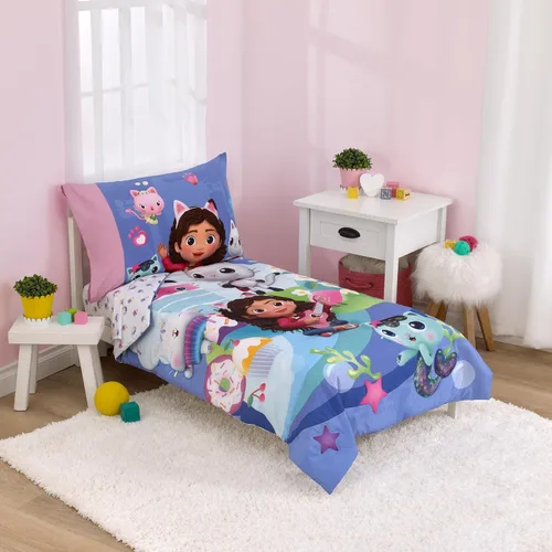 Miniatura 14 de NoJo DreamWorks Gabby's Dollhouse Dream It Up Arcoíris Multicolor Hora de Dormir - Juego de cama de 4 piezas para cama de niño pequeño - Edredón