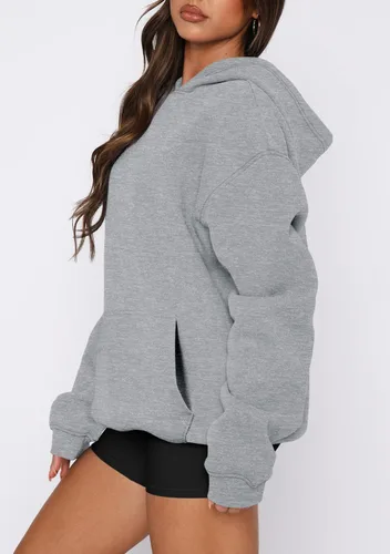 Miniatura 39 de onlypuff Sudadera casual con capucha para mujer, de manga larga, con bolsillo de canguro, hombro caído