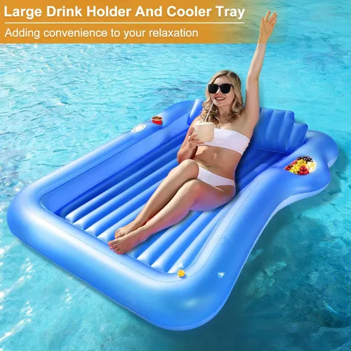 Miniatura 3 de TURNMEON Flotador inflable para tumbona de bronceado con aspersor, flotador grande de 71 x 47 pulgadas para adultos con respaldo, taza y soporte