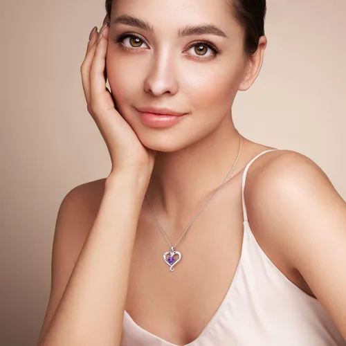 Miniatura 2 de Collar de piedra natal para mujer, collar de corazón de oro blanco de 18 quilates con relleno de plata de ley 925, joyería de diamante para mujer
