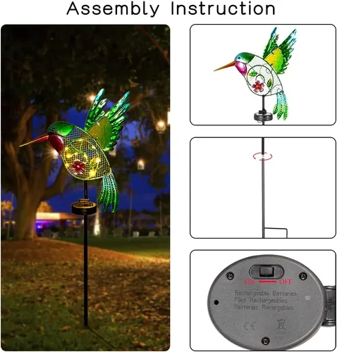 Miniatura 7 de DREAMYSOUL Luces solares de jardín al aire libre, luces solares de colibrí para patio al aire libre, camino, regalos de colibrí para mujeres, mamá