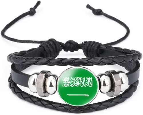 Miniatura 108 de vmcoatdu Mundial Muchas Banderas Nacionales Brazalete Retro de Aleación de Cuero para Pulsera de Cuerda Trenzada de Bandera Nacional