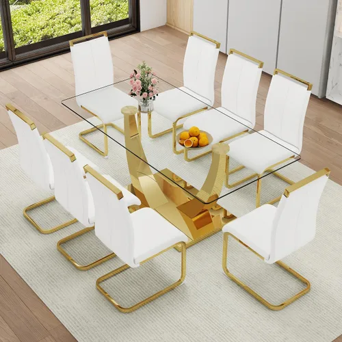 Miniatura 13 de Juego de Mesa de Comedor Negra para 6, Mesa de Comedor de Mármol Falso de 71" para 6, Juego de Mesa de Cocina Rectangular con Sillas de Cuero PU