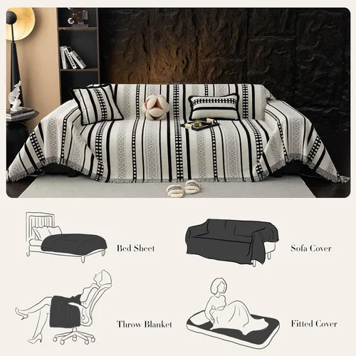 Miniatura 4 de Mantas con Rayas para Sofá, Fundas Boho para Sofá, Mantas para Sofá para Perros, Fundas Medianas para Sofá Reclinable y Silla, Fundas de Sofá