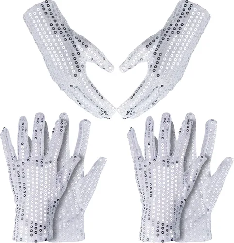 SATINIOR 3 pares de guantes de lentejuelas plateadas, guantes de malla con purpurina, guantes de baile de lentejuelas para vestido, accesorio de