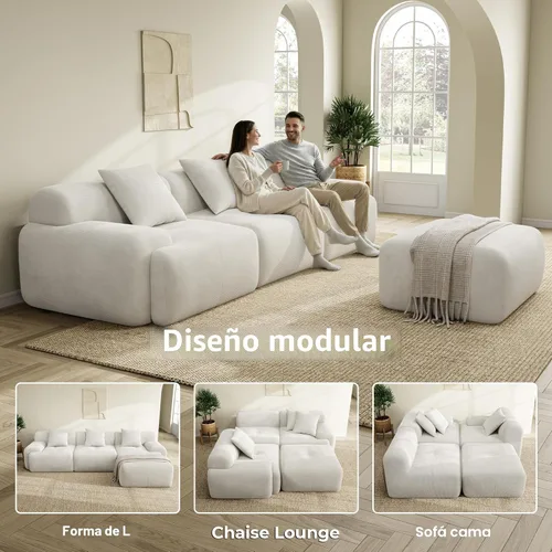 Miniatura 7 de LIKIMIO LumiCord 118" Tufted Modular Sectional Sofa with Ottoman, Modern L-Shaped Boneless Couch for Living Room, 26.8" Deep Seat, 18.1" High