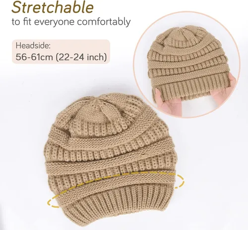 Miniatura 78 de FURTALK Gorro de invierno para mujer, con forro de satén, tejido trenzado, grueso, holgado, gorro cálido