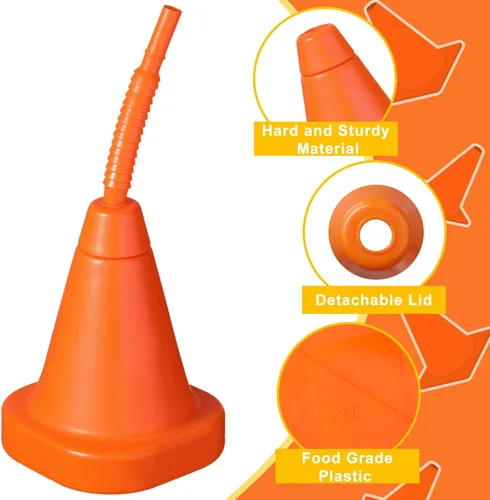 Miniatura 3 de Gerrii Juego de 12 tazas de cono de construcción con pajitas a granel – Conos de tráfico reutilizables de 10 onzas para tráfico de carreras, Naranja