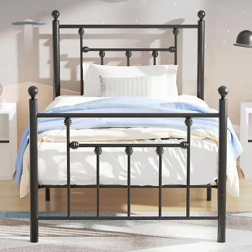 Miniatura 12 de VECELO Base de cama de plataforma metálica de tamaño matrimonial con cabecera y estribo, soporte de listones de acero resistente, base de colchón