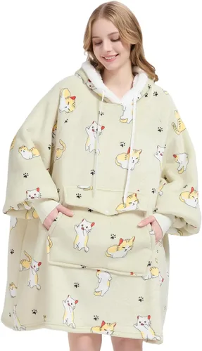 Miniatura 21 de Qeils Manta con Capucha Portátil para Mujeres, Cómoda Sudadera Sherpa como Regalo de Cumpleaños y Navidad, Chaqueta de Gran Tamaño con Capucha