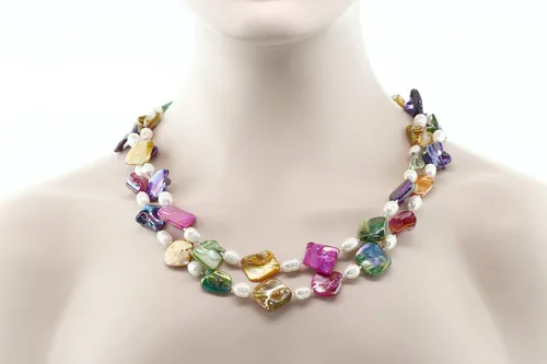 Miniatura 3 de Gem Stone King Collar cultivado multicolor de perlas de agua dulce de 46 pulgadas y perlas de concha simuladas para las mujeres, Shell