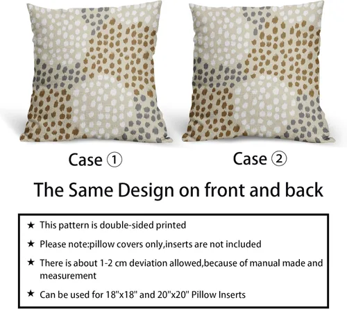 Miniatura 6 de Fundas de almohada marrón y blancas de 18 x 18 pulgadas, juego de 2 almohadas boho grises con lunares, fundas de almohada modernas estampadas