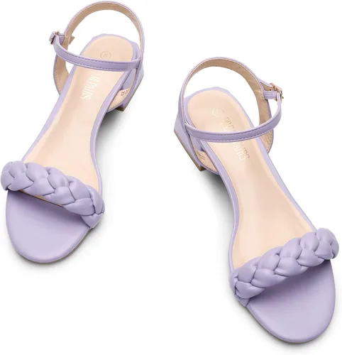 Miniatura 18 de DREAM PAIRS Zapatos de tacón bajo para mujer con correa de tobillo y puntera abierta trenzada, tacón grueso, sandalias de tacón grueso para fiestas