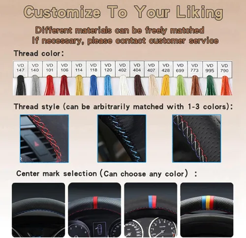 Miniatura 6 de Steering Wheel Covers for Nissan X-Trail Qashqai Rogue Sport Kicks Micra Leaf 2017-2019, Custom Car Steering Wheel Braid Cover