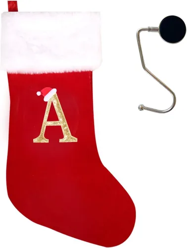 Miniatura 77 de Medias de Navidad de 20 pulgadas con monograma, letras, medias súper suaves grandes de Navidad, medias de monograma rojo para Navidad, regalo