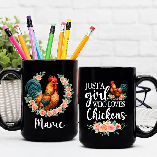 Miniatura 6 de Taza de pollo con texto en inglés "I Just A Girl Who Loves Chickens", taza de pollo personalizada, regalo personalizado para amantes de los pollos