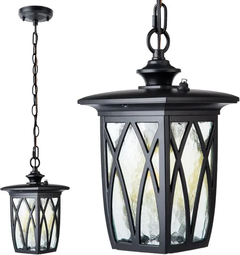 Miniatura 12 de JYZ Paquete de 2 lámparas colgantes para exteriores, farol colgante exterior de 12 pulgadas, lámpara moderna de metal negro para exteriores, lámpara