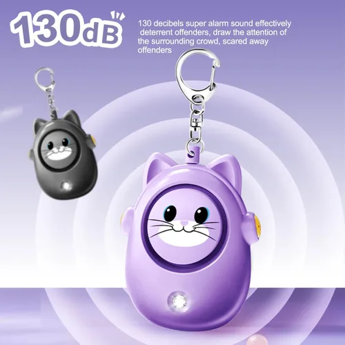 Miniatura 6 de Llavero de alarma personal para mujeres con luz LED, sonido seguro de 130 dB, sirena fuerte de 130 dB, alarma de seguridad de autodefensa de Púrpura