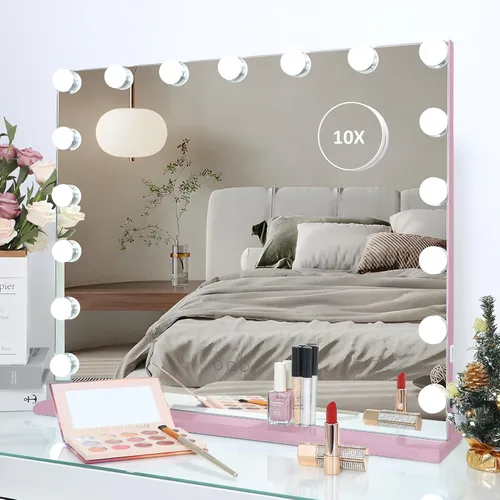 Miniatura 9 de HOMPEN Hollywood Vanity Mirror Makeup Mirror with Lights, Touch Screen, 3 Color Modes Frameless Tabletop Mirror with 17 Dimmable Bulbs, Green