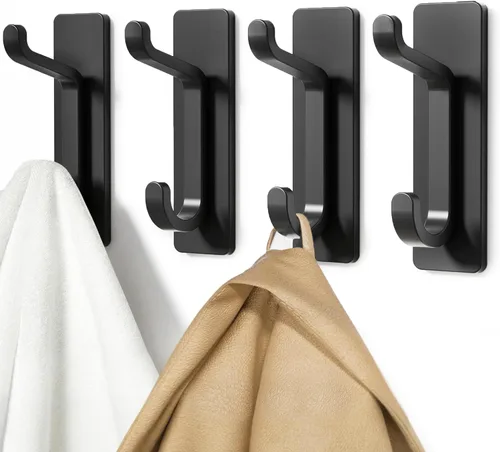 pickpiff Ganchos de pared para abrigo y toalla: 13LB fuerte adhesivo para colgar puerta, color negro, paquete de 4