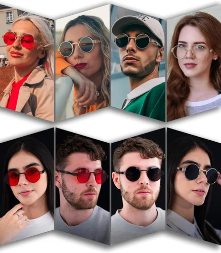 Miniatura 4 de AIEYEZO Round Steampunk Sunglasses for Men Women Retro Circle Hippie Glasses Metal Frame 100% UV Blocking Lens