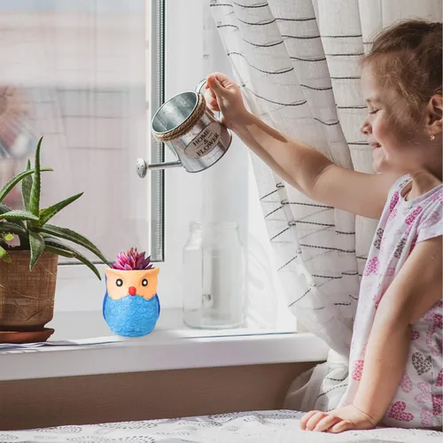 Miniatura 4 de Winlyn 6 juegos de macetas de cerámica para bonsáis con forma de búho, kit de pintura para manualidades, sin pintar, macetas de búho con orificio