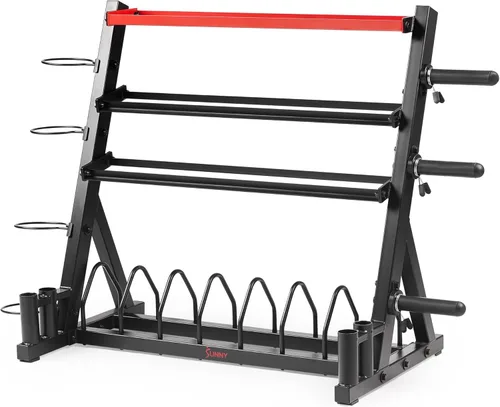 Miniatura 9 de Sunny Health & Fitness Multi-Weight Storage Rack Stand for Dumbbells, Kettlebells, Olympic Weight Plates, Barbell, Medicine Ball