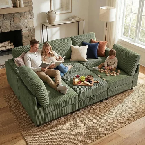 Miniatura 16 de KKL Sofá modular de 84 pulgadas, sofás de 3 plazas para sala de estar con almacenamiento, sofá modular de asiento profundo seccional, funda