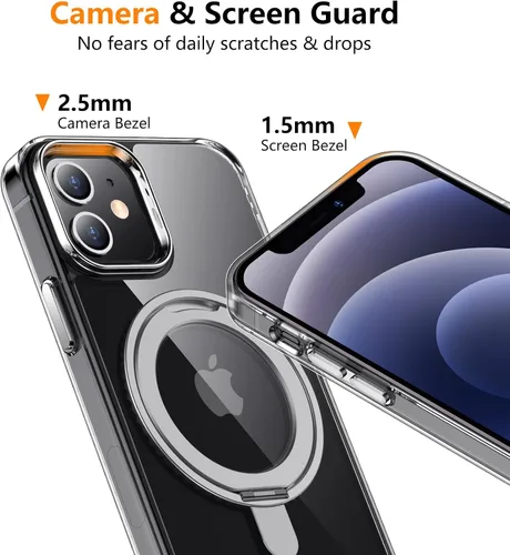 Miniatura 4 de Magnética para iPhone 12 e iPhone 12 Pro Funda, [con Soporte de Anillo Magnético Invisible Giratorio 360°][A Prueba de Golpes][Compatible