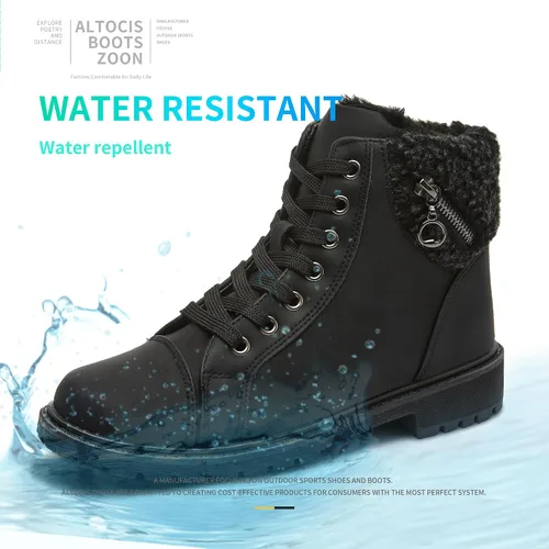 Miniatura 2 de ALTOCISWomen'sWinterBootsWater-ResistantPULeatherAnkleBootiesLaceupWinterAnkleBootWarmAnti-SlipCombat Boots