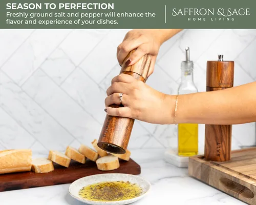 Miniatura 6 de Saffron & Sage Premium - Molinillo de sal y pimienta de madera de acacia de 2 a 8 pulgadas de alto con ajustes gruesos ajustables, resistente a