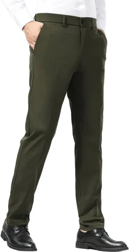 Miniatura 14 de Plaid&Plain - Pantalones chinos, a los tobillos de corte ajustado, elásticos, color caqui, para hombre