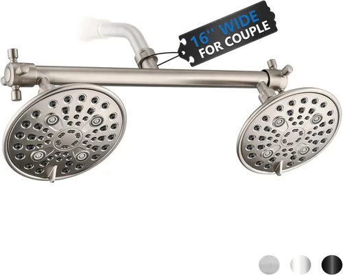 Proox Cabezal de Ducha Doble con Válvula Integrada, Cabezal de Ducha Dual de Alta Presión con 6 Ajustes para Pareja en Baño con Camina o Individual