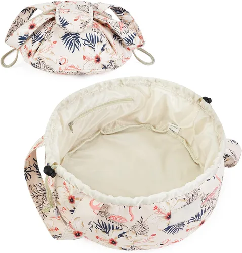 Miniatura 20 de Bolsa de maquillaje con cordón en forma de barril, bolsa grande de cosméticos, organizador de artículos de tocador para mujeres, Rosa polvoriento