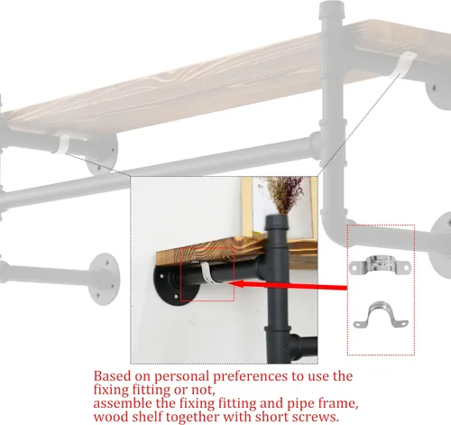 Miniatura 6 de WEBI Perchero de pared con estante, perchero industrial de 24 pulgadas con estantes, barra de ropa de hierro resistente, barra de ropa de exhibición