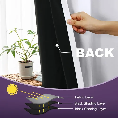 Miniatura 7 de MeilleMaison Paneles de cortina 100 % opacas para ventana de dormitorio, bloqueo de luz completa, de 84 pulgadas de largo, con aislamiento térmico