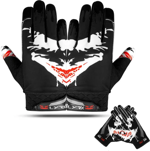 Miniatura 17 de Guantes de receptor de fútbol profesional LYRX con palma de silicona óptima, agarre antideslizante, control ultra adhesivo, deportivo, ligero