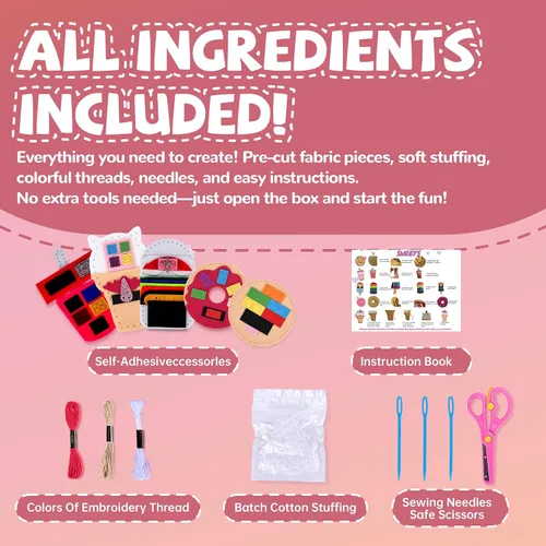 Miniatura 3 de Cymbana Kit de costura para niños, haz tu propio juguete de peluche de fieltro de comida, donas, helado para principiantes, regalos para niñas a