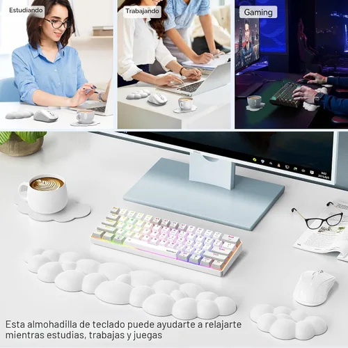 Miniatura 7 de TECKNET Cloud - Juego de reposamuñecas para teclado, reposamuñecas Cloud con base antideslizante, almohadilla de muñeca de cuero PU para teclado