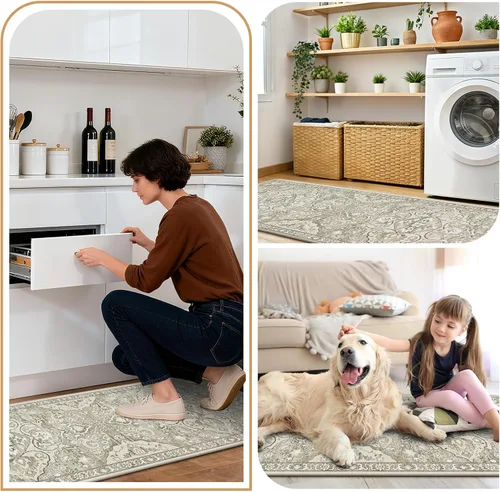 Miniatura 7 de Ileading Juegos de Alfombras de Cocina Anti Fatiga de 2 Piezas Tapetes de Cocina Acolchados para Piso Impermeables Juego de Tapetes de Cocina