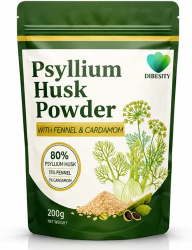 Polvo natural de cáscara de psyllium con hinojo y cardamomo - Mezcla de fibra en polvo, sin sabor, a base de plantas, sin OMG, 7.05 oz