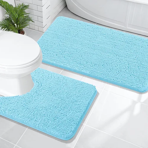 Miniatura 82 de OLANLY Juego de alfombras de baño de 2 piezas, alfombras de baño de chenilla suave y absorbente y alfombra de contorno en forma de U para inodoro