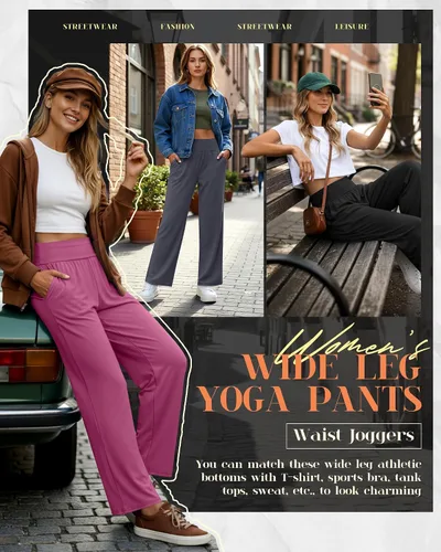 Miniatura 86 de Neer - Conjunto de 3 pantalones de yoga de pierna ancha para mujer - Pantalones deportivos cómodos, holgados, de cintura alta y casuales