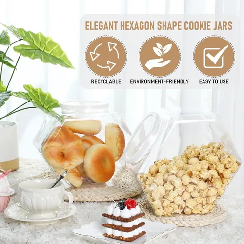 Miniatura 4 de Uiifan Tarro de plástico para dulces con tapa, cuencos de pescado transparentes, recipientes hexagonales para aperitivos, comida de perro, mascotas